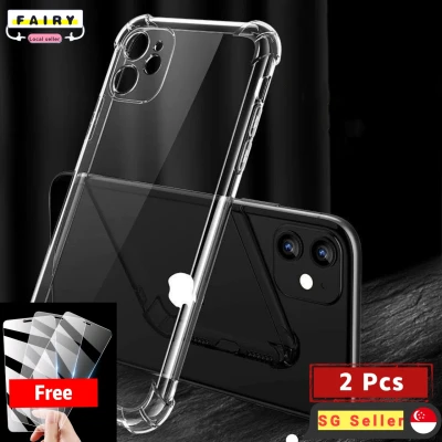 ( FREE Tempered Glass Screen Protector ) 2 Pcs Transparent Shockproof Soft Silicone Apple Case for IPhone 13 / 13 Mini / 13 Pro / 13 Pro Max / 11 / 11 Pro / 11 Pro Max / IPhone 12 / 12 Pro / 12 Pro Max / 12 Mini IPhone Case IPhone Cover