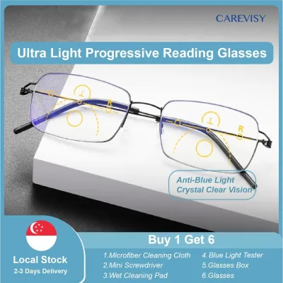 (Gift for parents) CAREVISY Premium Multifocal Progressive Reading Glasses Presbyopic Presbyopia Glasses Far Sighted Glasses Anti Blue Light Ray Spectacles for Adults Men Women C6043