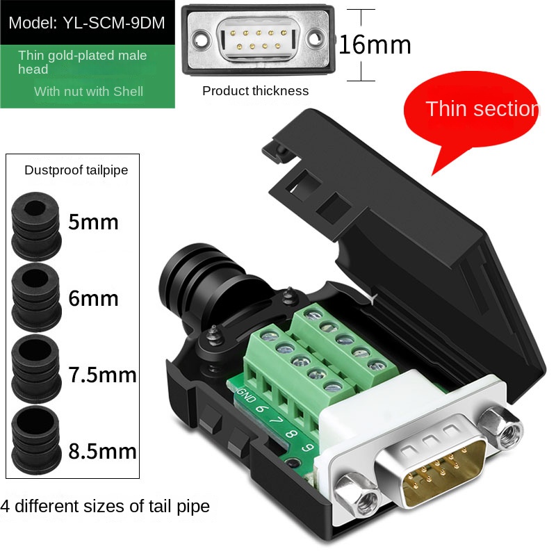 Đầu Nối DB9 Không Hàn YL-SM9P | 9 Chân RS232/COM, Đực/Cái - Đực vít dài tốt