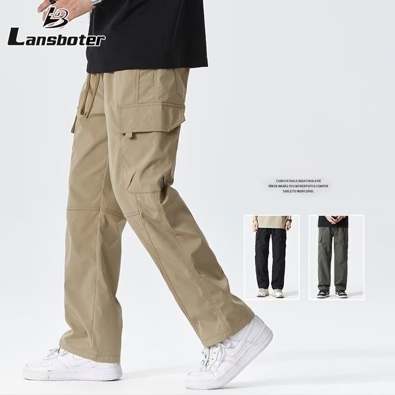  Lansboter quần nam quần tây quần túi hộp nam quần cargo pants Người đàn ông của quần-Quần Túi Hộp ống đứng dáng rộng chân giản dị quần ngoài trời Quần chống thấm nước 