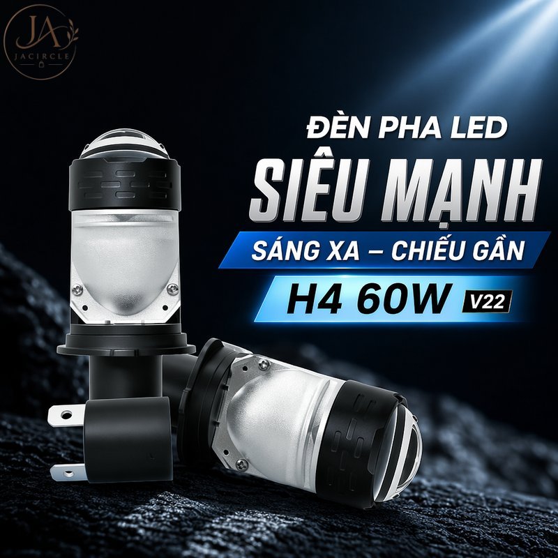 JACIRCLE Bóng pha LED H4 Sáng rực rỡ Công suất 60W Chống chói an toàn Dành cho ô tô xe máy Thời gian sử dụng dài