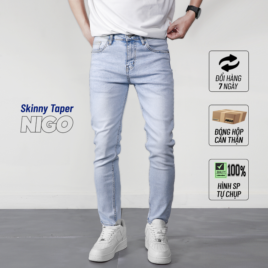 COD nam silver jean QJ08 skinny Quần taper dãn NIGO cấp co cao form ôm