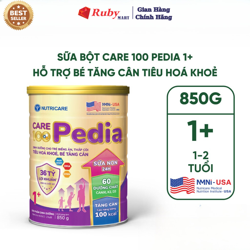 Sữa Bột CARE 100 GOLD PEDIA 1+ Nutricare Hỗ Trợ Tăng Cân Tăng Cường Miễn Dịch Tiêu Hoá Khoẻ Chứa Sữa Non 24h Cho Bé 850G