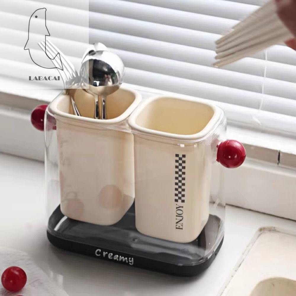 LABAICAI Hai Lớp Sắp xếp dao kéo nhà bếp Nhựa 2 ô Giá để ráo Bộ đồ ăn Giá giữ đũa Có thể tháo rời Lồng đũa Đồ dùng nhà bếp