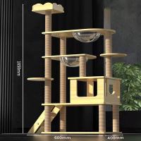 SKISOPGO Multi-layer Cat Tree House Condos Wooden Cat Tower With Sisal Rope Cat Scratching Posts Plush Cloth Hammock Cat Climbing Frame