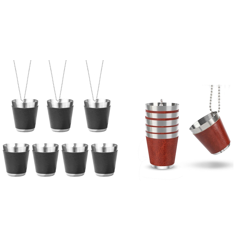 Pack of 6 Shot Cups Metal for Hanging Shot Glasses Stainless Steel with Chain Shot Glass 30ml Shot C