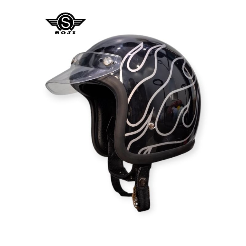 SOJI Helm Slim Head 500tx Motif Api Justin Pet Japan Harga 450,000 rupiah*Gratis Ongkir