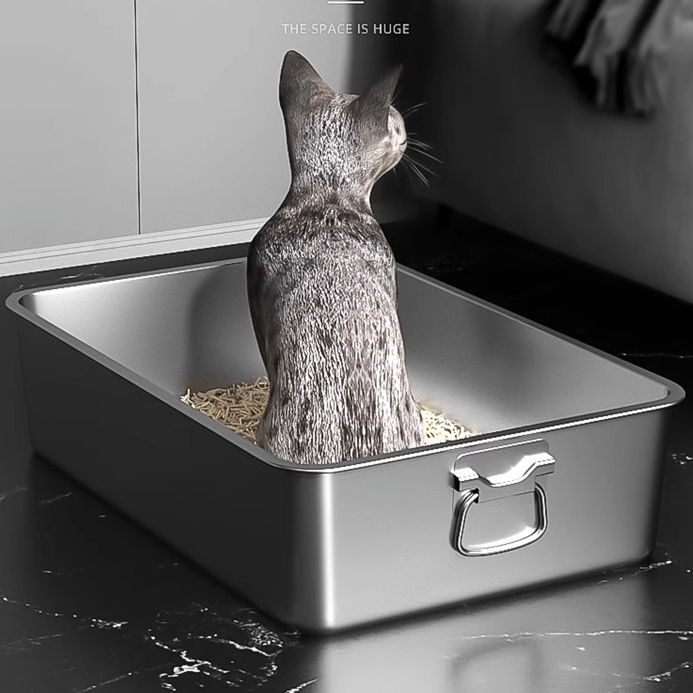 【Ready Stock】Stainless Steel Cat Litter Box Extra Big Indoor Cats Kitten Potty Pan Kitten Toilet Bekas Najis Kuching Tandas Kucing Cat Boxes Tandas Kucing ราคา 898 บาท*ส่งฟรี