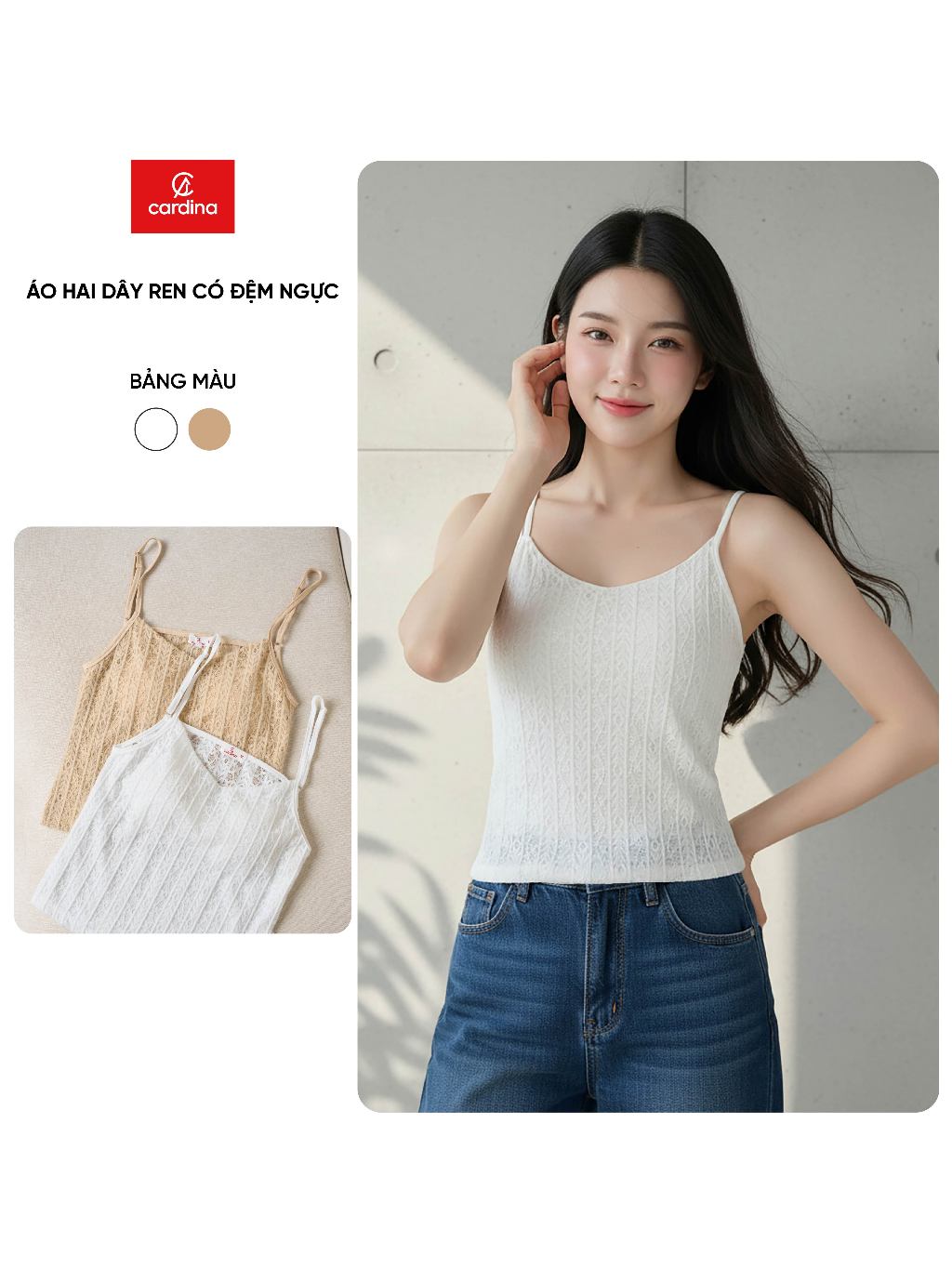 Áo hai dây nữ CARDINA chất liệu ren mềm có kèm mút ngực 6AHD03