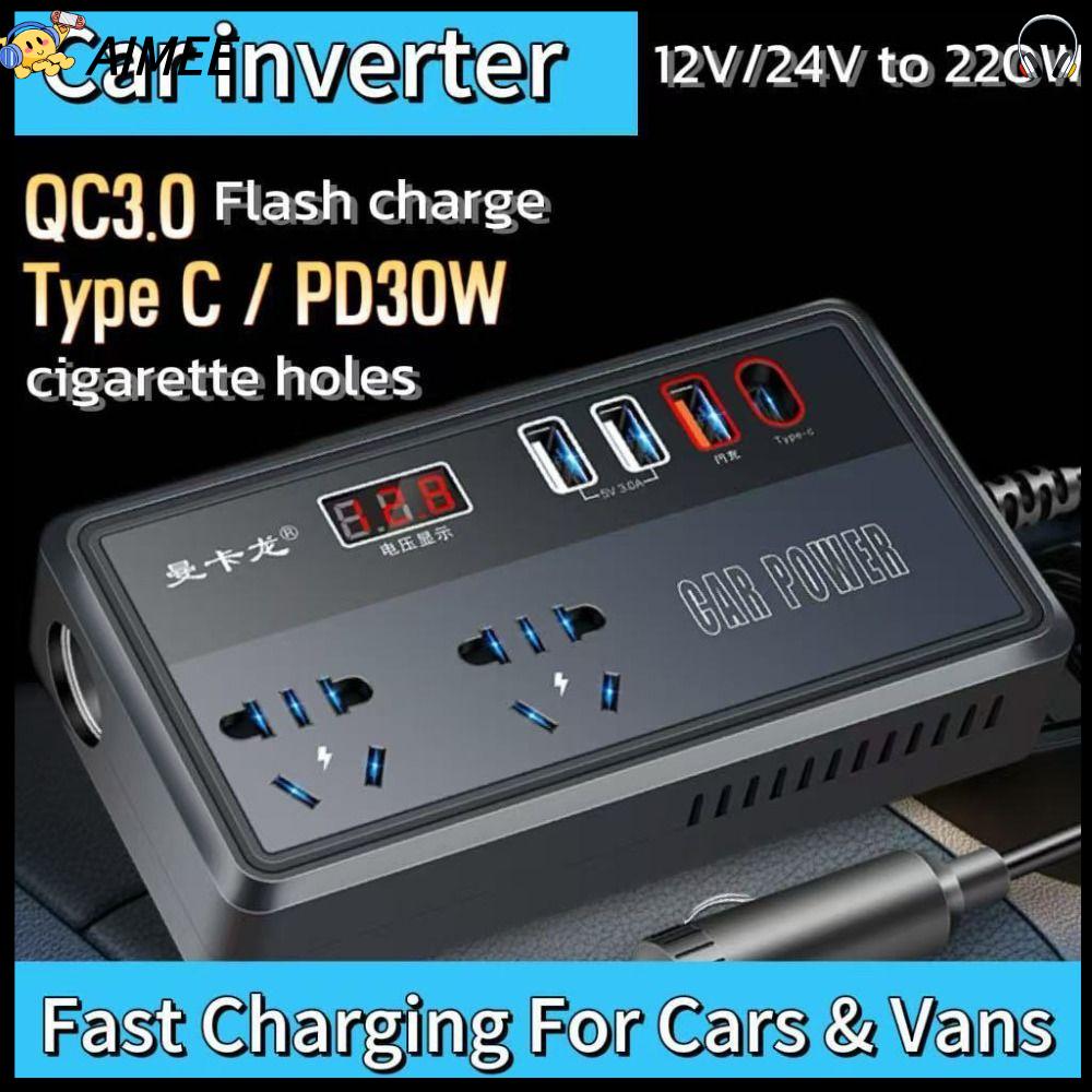 AIMEE Phổ quát Biến tần ô tô Công suất cao 200W DC 12V/24V đến 220V Biến tần sạc ô tô Di động Bộ sạc USB/Type C QC 3.0 Bộ chuyển đổi điện