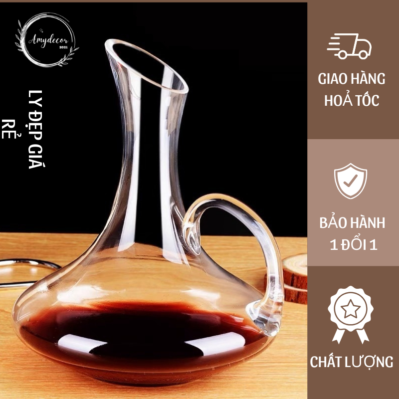 Bình decanter, Bình thở vang dáng tròn tay cầm, hiện đại, kiểu cách