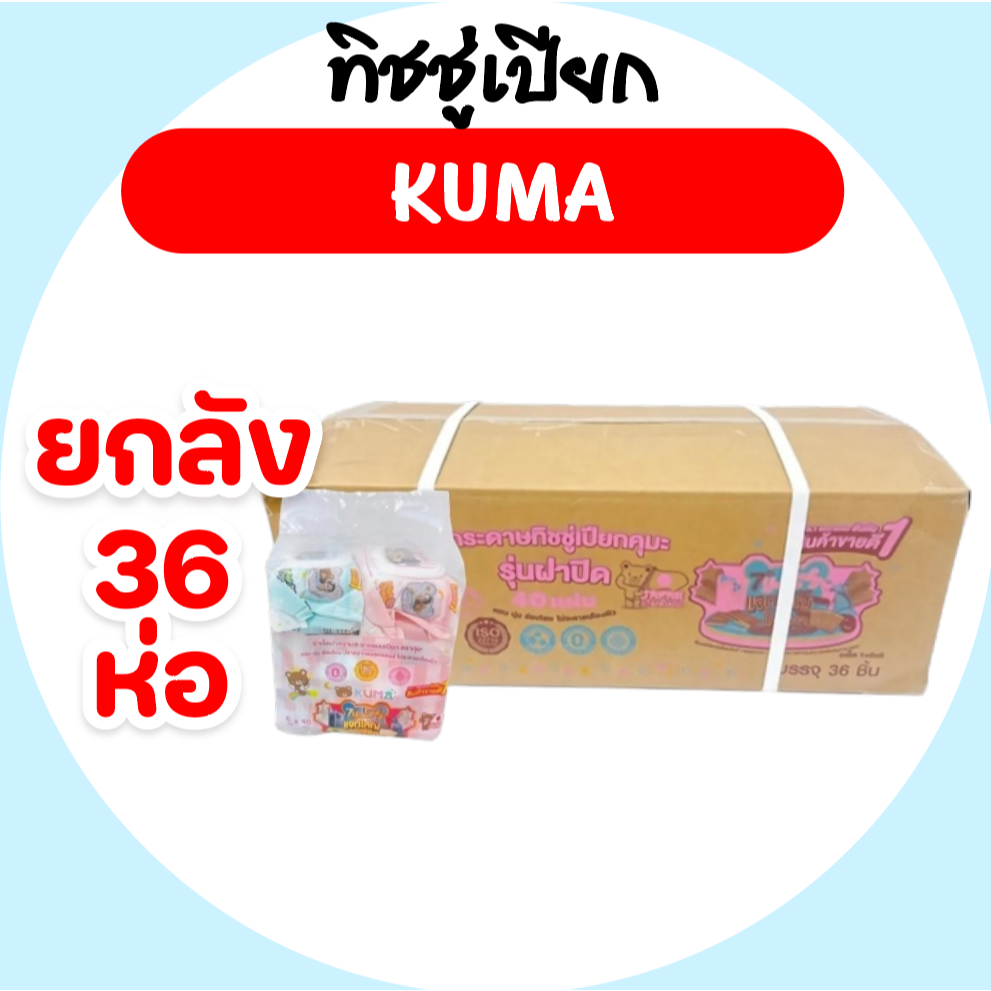 [ยกลัง] KUMA คุมะ กระดาษทิชชู่เปียก ห่อ 40 แผ่น แพค 6ห่อ ยกลัง 36ห่อ สูตรอ่อนโยน