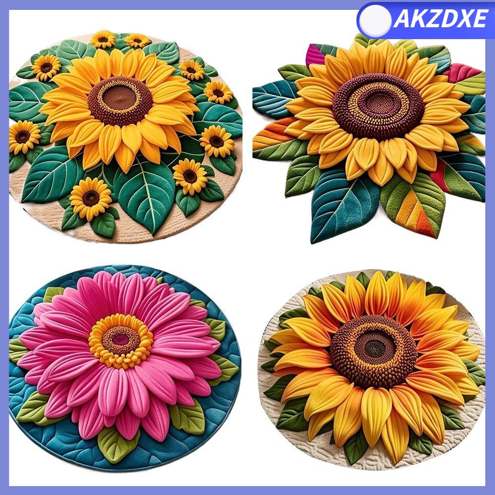 AKZDXE Hình dạng đặc biệt Thảm hoa hướng dương Mềm mại Không trượt Thảm hướng dương Di động 60x60cm Gioăng cửa cho bàn trà phòng khách bên cạnh giường