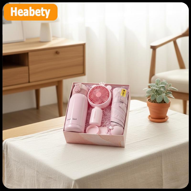 【2-3 ngày giao hàng】 Mùa Hè Cắm Trại Bộ Quà Tặng Cách Điện Nước Bằng Thép Không Gỉ Chai Có Thể Sạc Lại Mini Fan Upf50 Mặt Trời Bảo Vệ Bánh