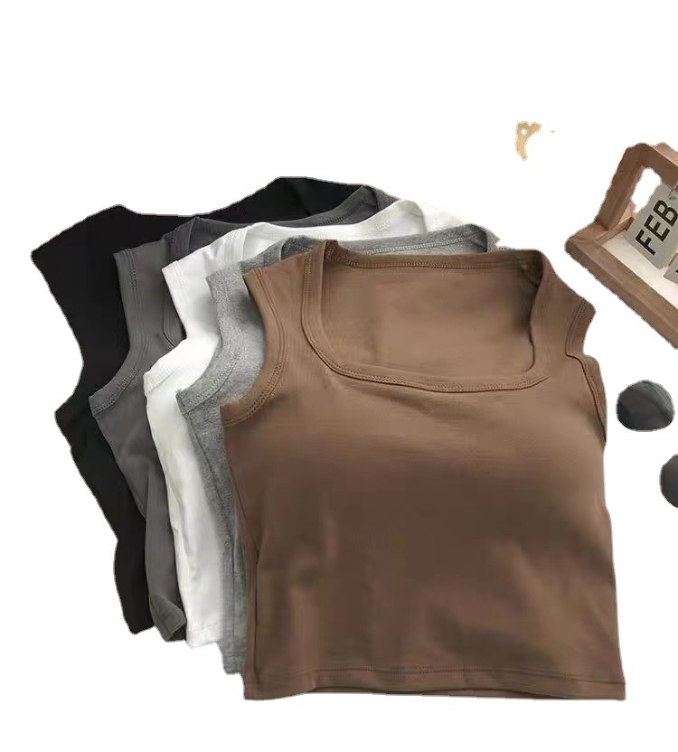 เสื้อกล้ามแขนกุดคอเหลี่ยมโชว์ไหปลาร้าดูผอมเพรียวแบบลำลองผู้หญิงเสื้อกล้ามสายกว้างแบบใหม่สำหรับผู้หญิง ราคา 44 บาท*ส่งฟรี