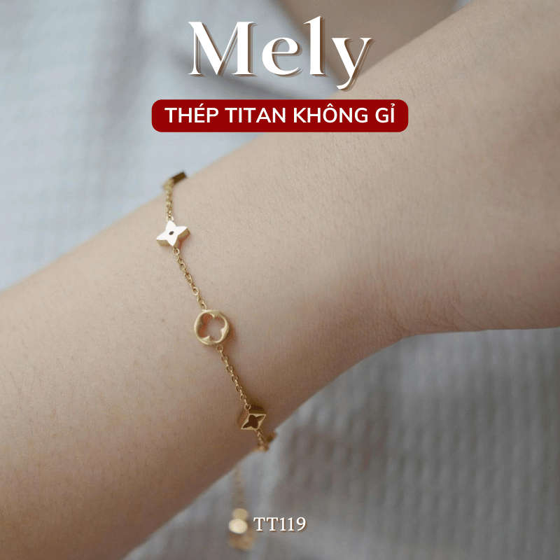[KHÔNG ĐEN GỈ] Vòng tay thép Titan cỏ bốn lá mạ vàng cao cấp phụ kiện thời trang nữ - Mely TT119