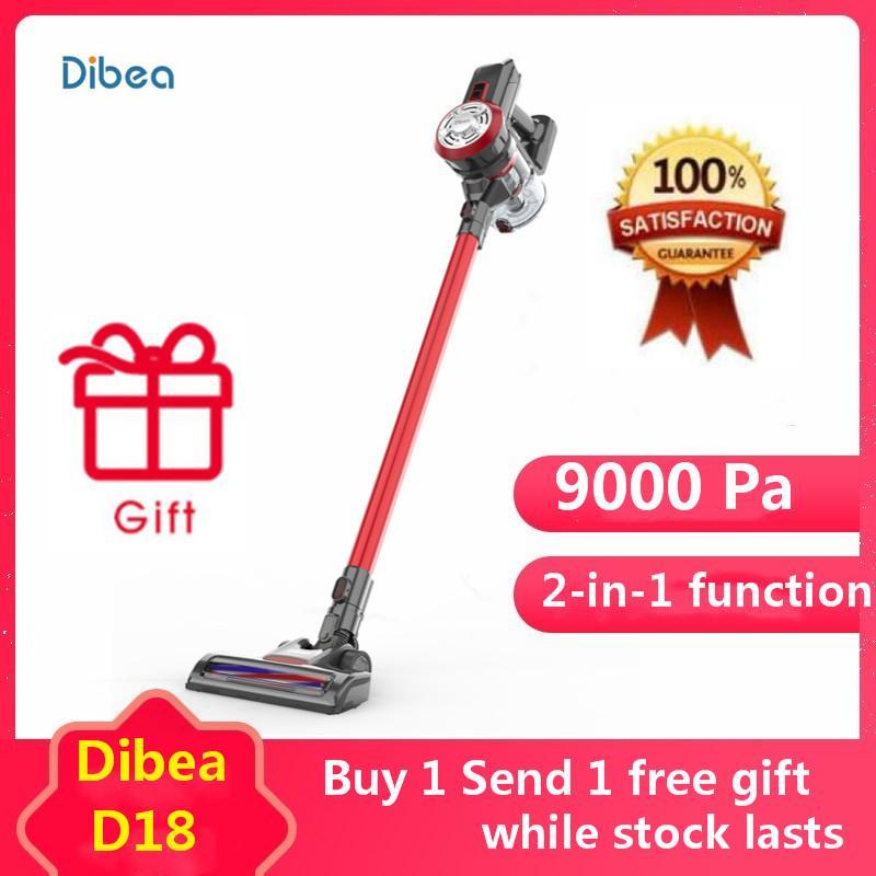 100% Original Dibea D18 2 In 1 Upright Cordless Vacuum Cleaner with LED light Lightweight 120W 9000 Pa Strong Suction Dust Collector (Yelow/Red) Singapore