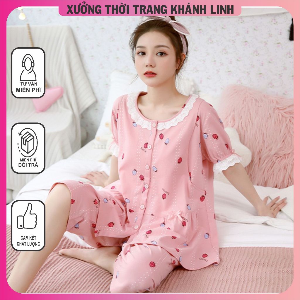 Đồ Bộ bầu - sau sinh - cho con bú - chất liệu coton - mềm - mịn - mát ( lửng bèo ren )