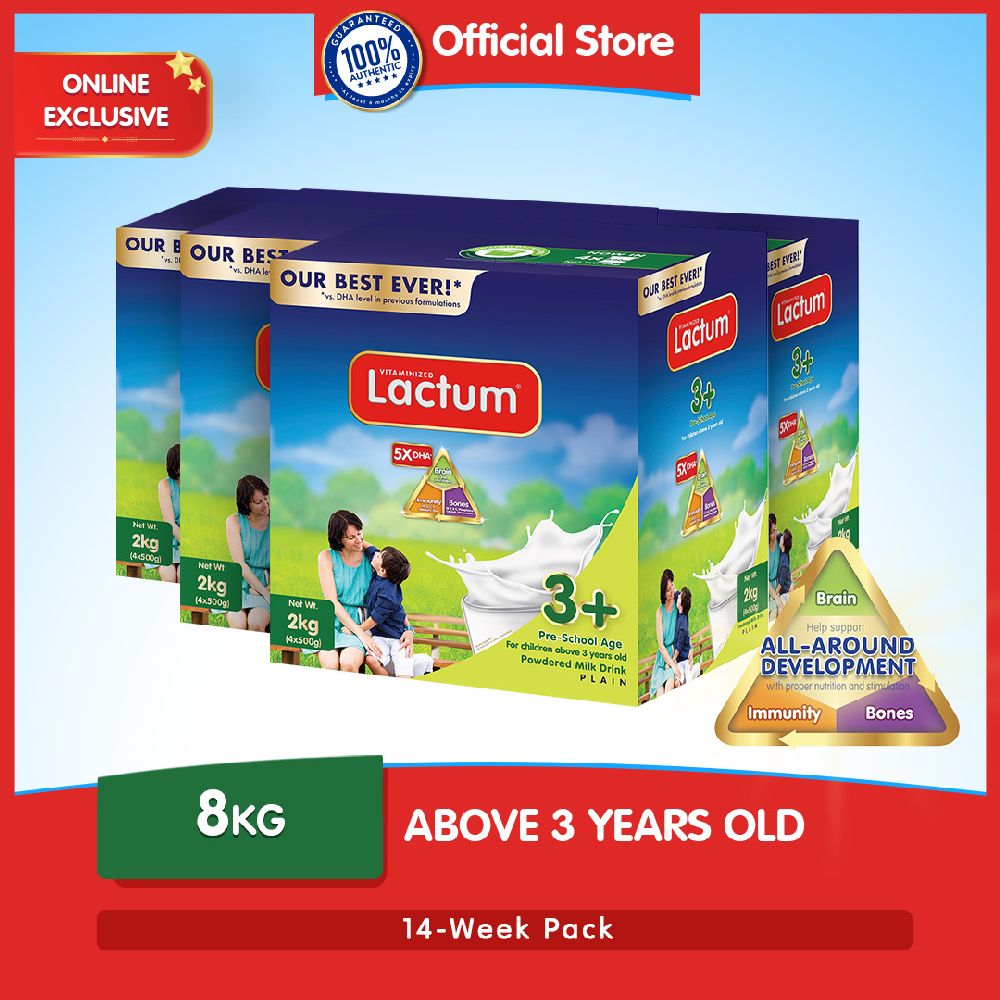 Lactum 3+ Plain 8kg (2kg x 4) Powdered Milk Drink for Children Above 3 Years Old