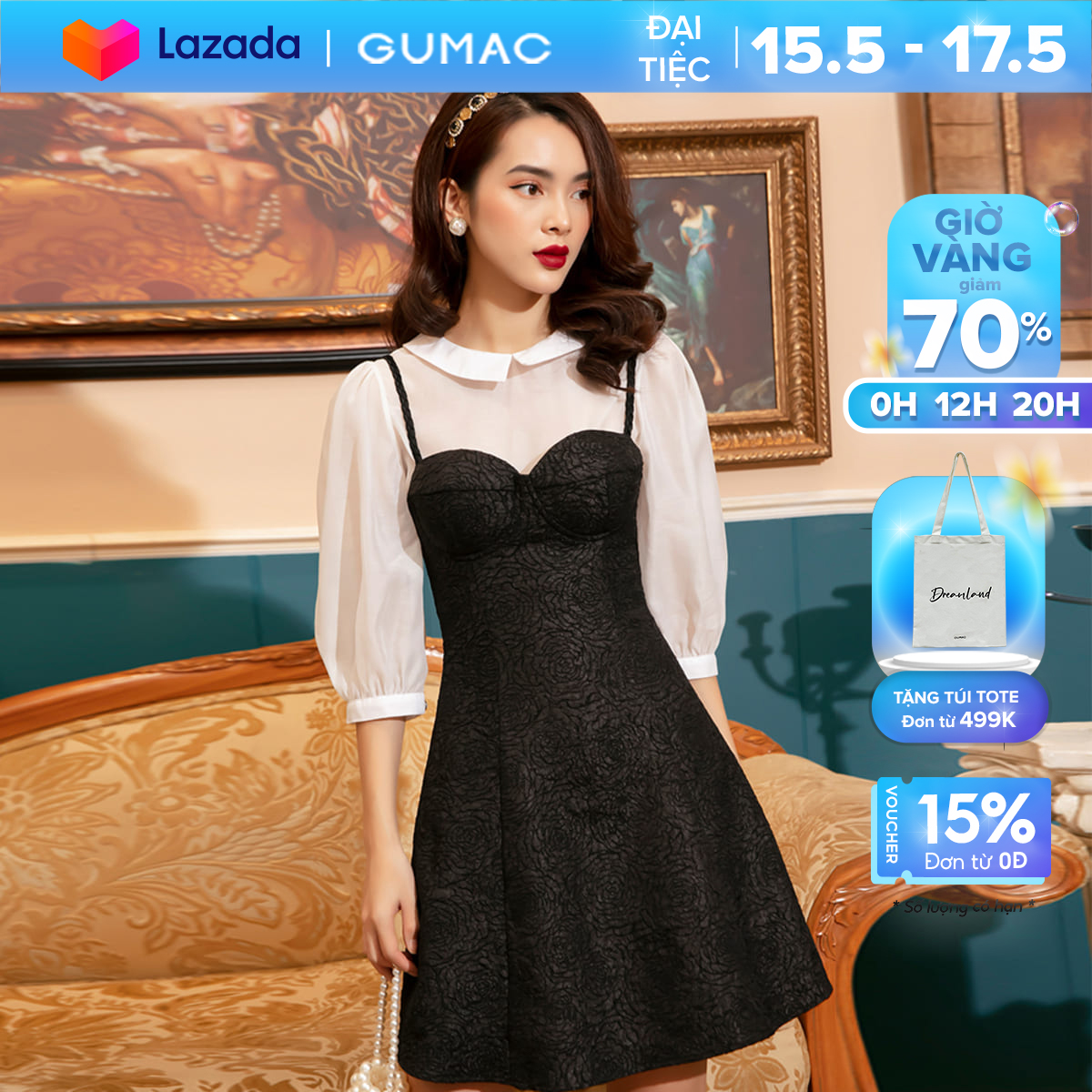 Đầm nữ GUMAC thiết kế  2 dây cúp ngực DVB1105