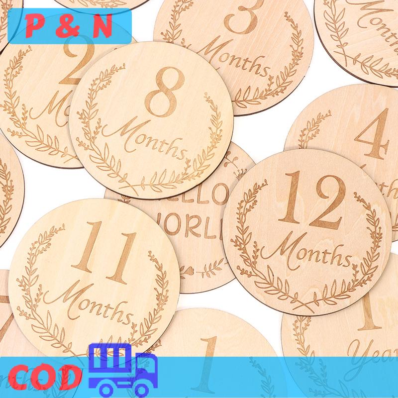 P&N Thủ công bằng gỗ bé cột mốc thẻ trẻ sơ sinh sinh hàng tháng tăng trưởng thẻ ghi âm