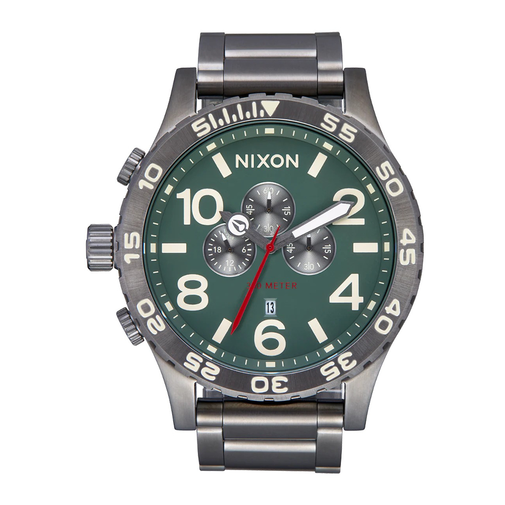Nixon 51-30 Chrono รุ่น NXA13895157-00 นาฬิกาข้อมือผู้ชาย/ผู้หญิง สายสแตนเลส Light Gunmetal / Dk Forest หน้าปัด 51 มม. ราคา 12,950 บาท*ส่งฟรี