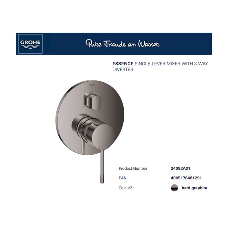 GROHE ESSENCE SINGLE-LEVER MIXER WITH 3-WAY DIVERTER (Hard Graphite)