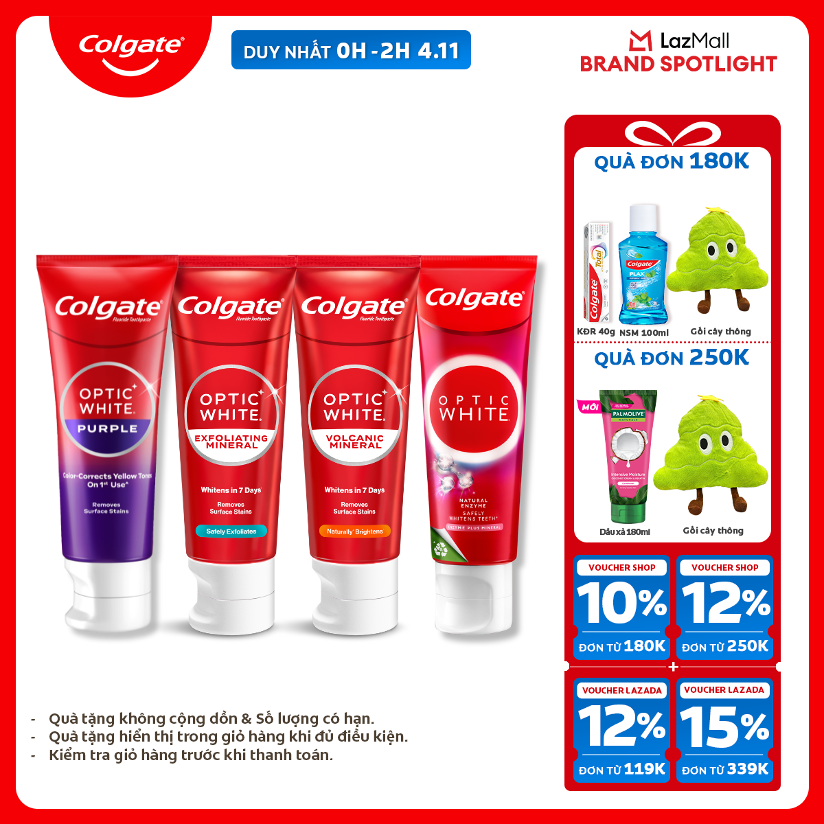 Bộ sưu tập 4 kem đánh răng Colgate trắng răng Optic White