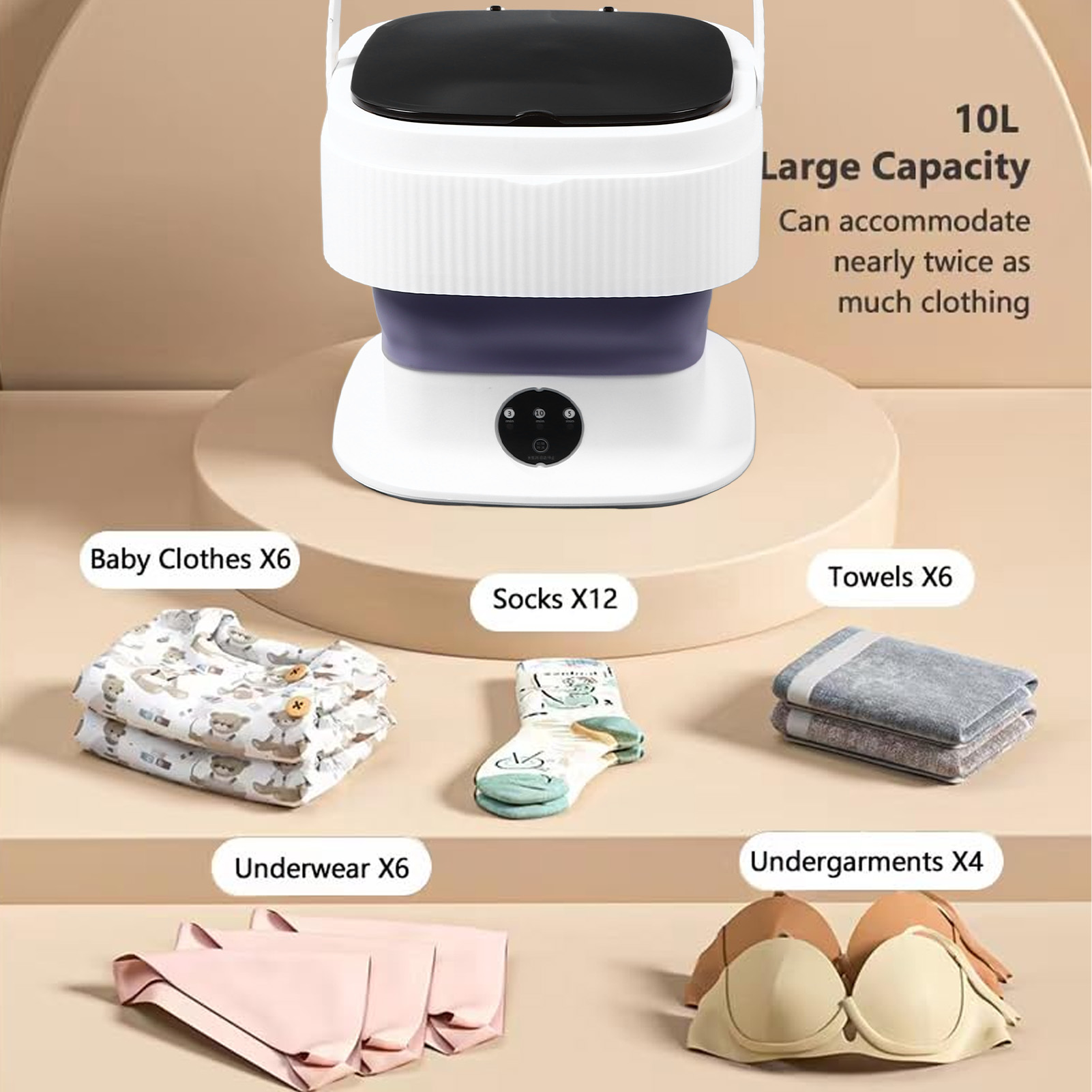 Xách Tay Mini Máy Giặt Có Thể Gập Lại Máy Giặt 10L Công Suất 3 Chế độ Tiết Kiệm Không Gian Cho Áo Ngực Cho Đồ Lót