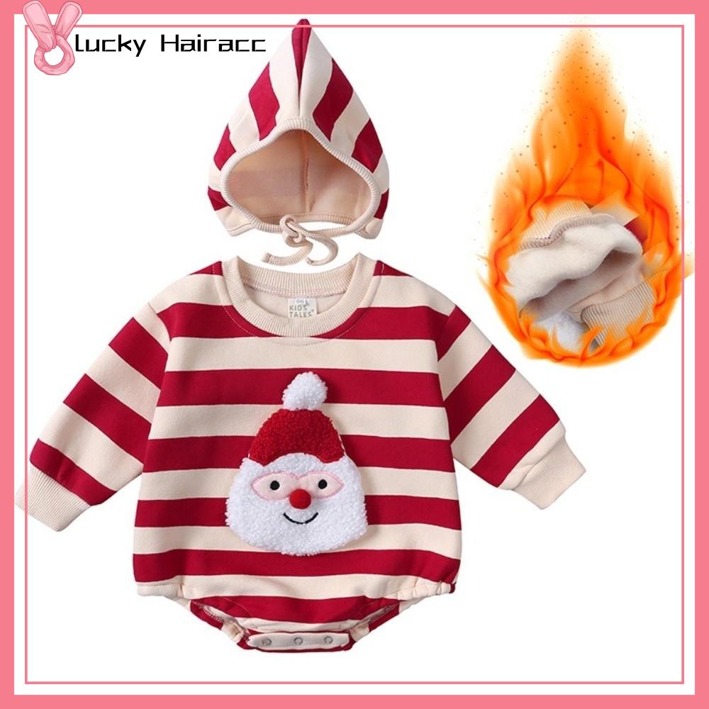 LUCKY HAIRACC Hình in ông già Noel Bộ đồ liền thân cho bé Giáng sinh Áo dài tay Bông Quần áo sơ sinh cho trẻ sơ sinh Dễ thương Mùa đông ấm áp Bộ đồ liền thân ông già Noel Trang phục trẻ em