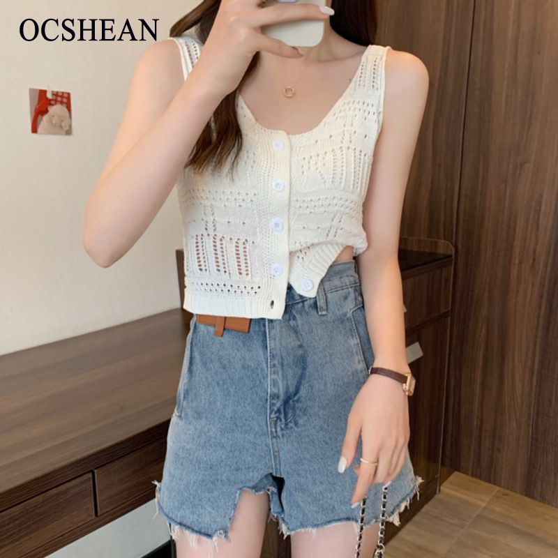 OCSHEAN เสื้อกล้ามสายเดี่ยวขนาดเล็กผ้าถักกลวงสไตล์ฝรั่งเศสสำหรับผู้หญิงใส่ในช่วงฤดูร้อนให้ความรู้สึกออกแบบใส่ข้างนอกแบบเฉพาะกลุ่มหวานเผ็ดสไตล์ฝรั่งเศส ราคา 69 บาท*ส่งฟรี