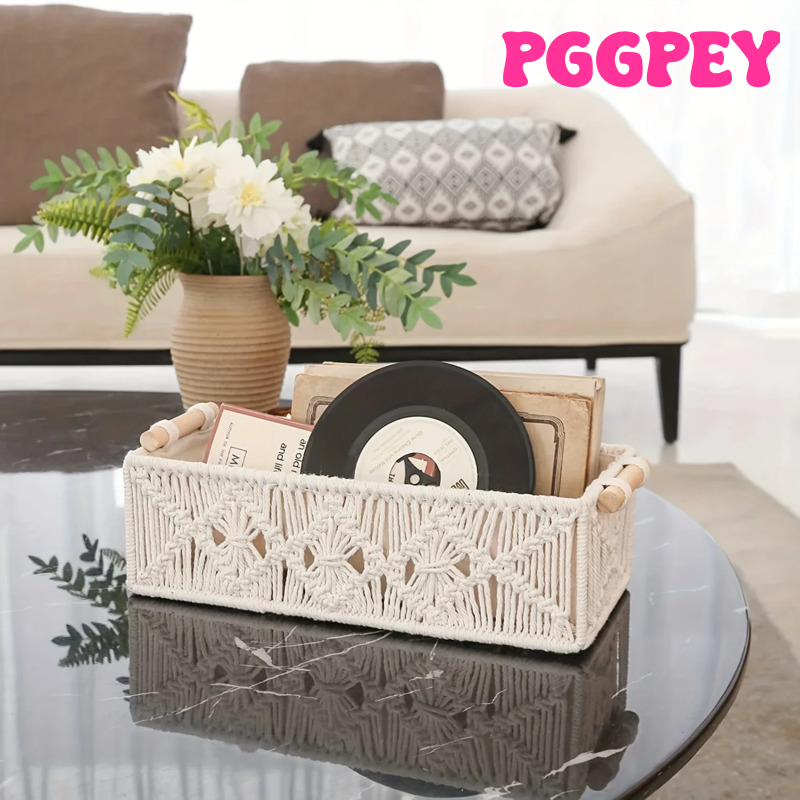 [PGGPEY] 1pcs Boho Storage Basket Bohemian Cotton Rope Desktop Container Hand Woven Toilet Shelf Cabinet Organizer Box Bathroom Decor ราคา  1,214 บาท*ส่งฟรี
