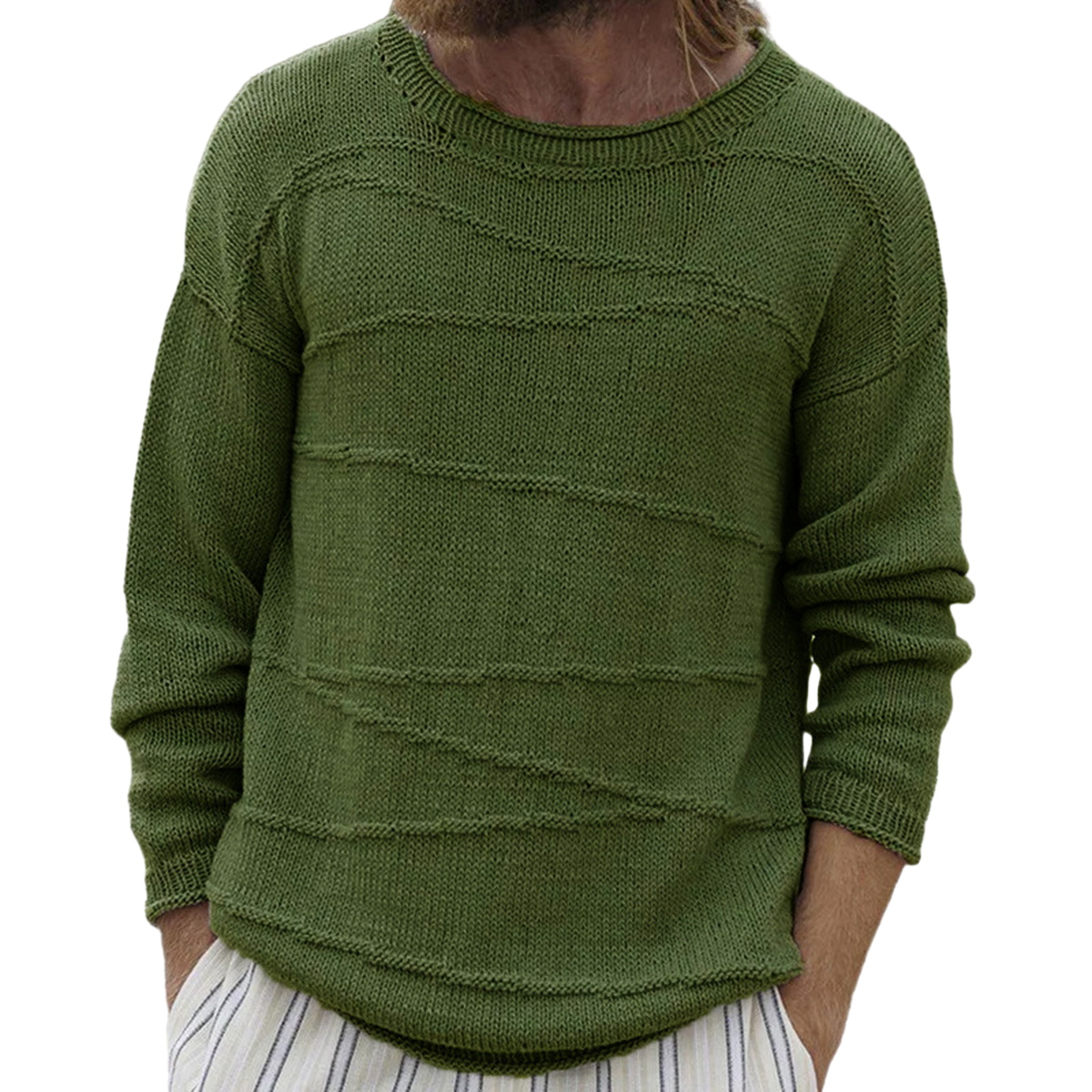 Men Solid Color Sweater Ribbed Cuff Sweater Cozy Men's Winter Sweater Loose Fit Ribbed Cuffs and O-neck Design Perfect771_voghion.com