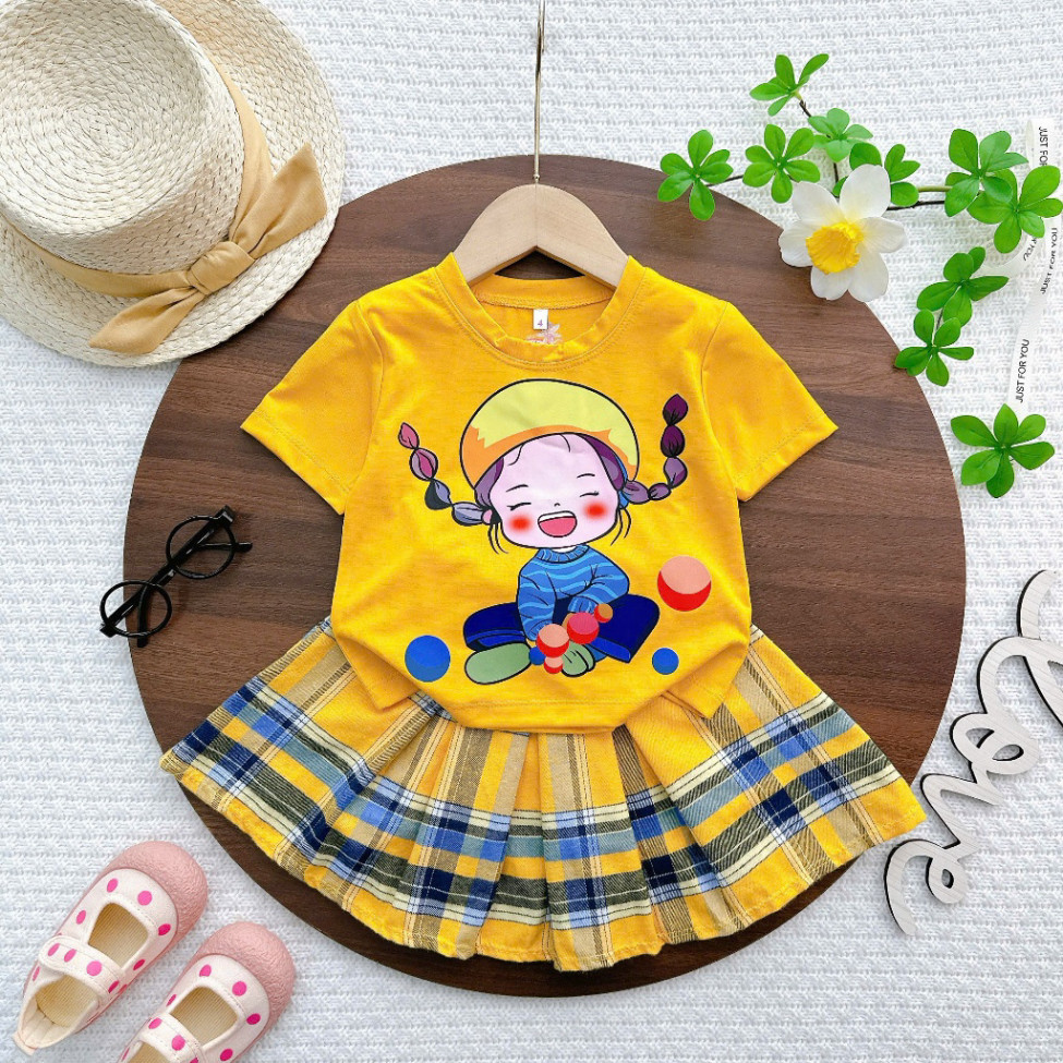 (ĐỒ TẾT CHO BÉ GÁI)set váy xếp ly cho bé gái có quần chip trong từ 10 đến 32kg-vải mềm-NEMOKIDS-SETVAYCARO1