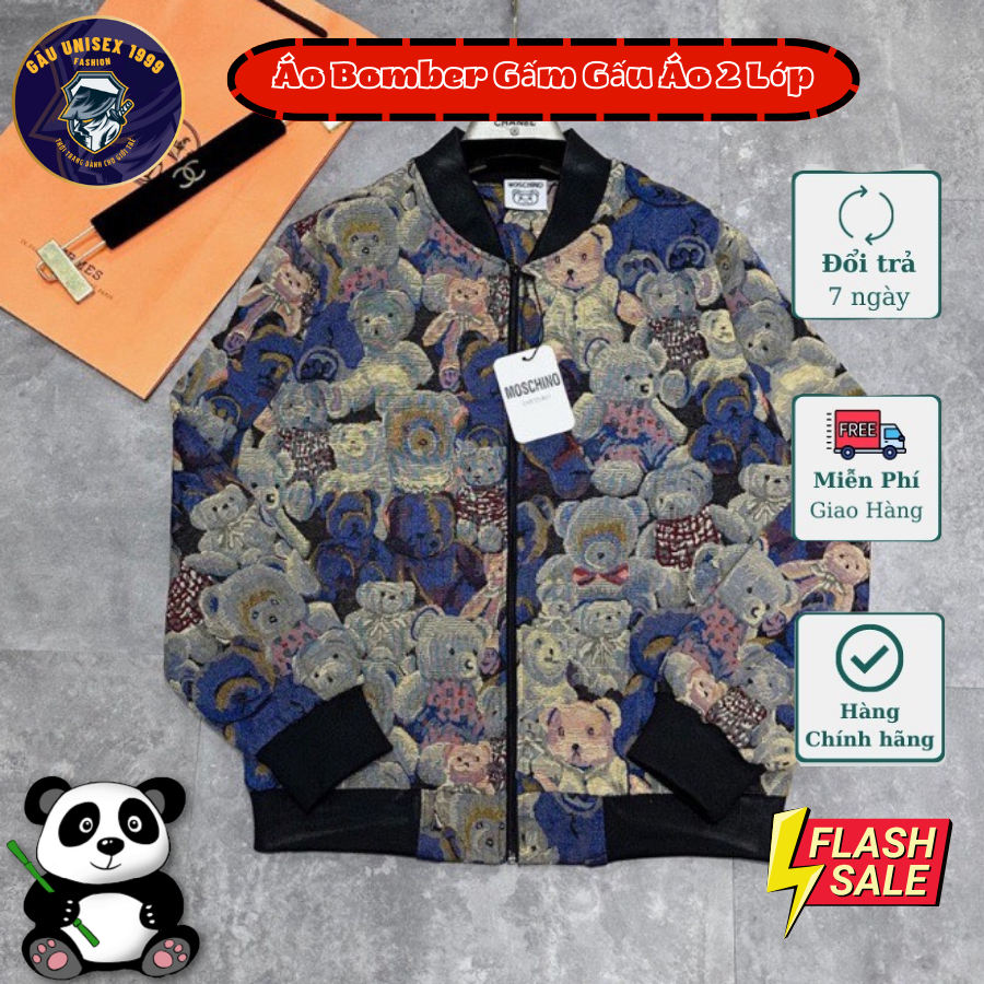 Áo Bomber Gấu Teddy Vải Gấm 2 Lớp Bomber Chất Dày Dặn, Phong Cách Hàn Quốc