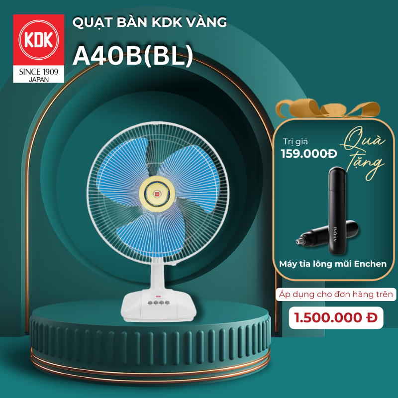 Quạt bàn Nhật 3 mức gió KDK xanh A40B (BL) - Bảo hành chính hãng 12 tháng