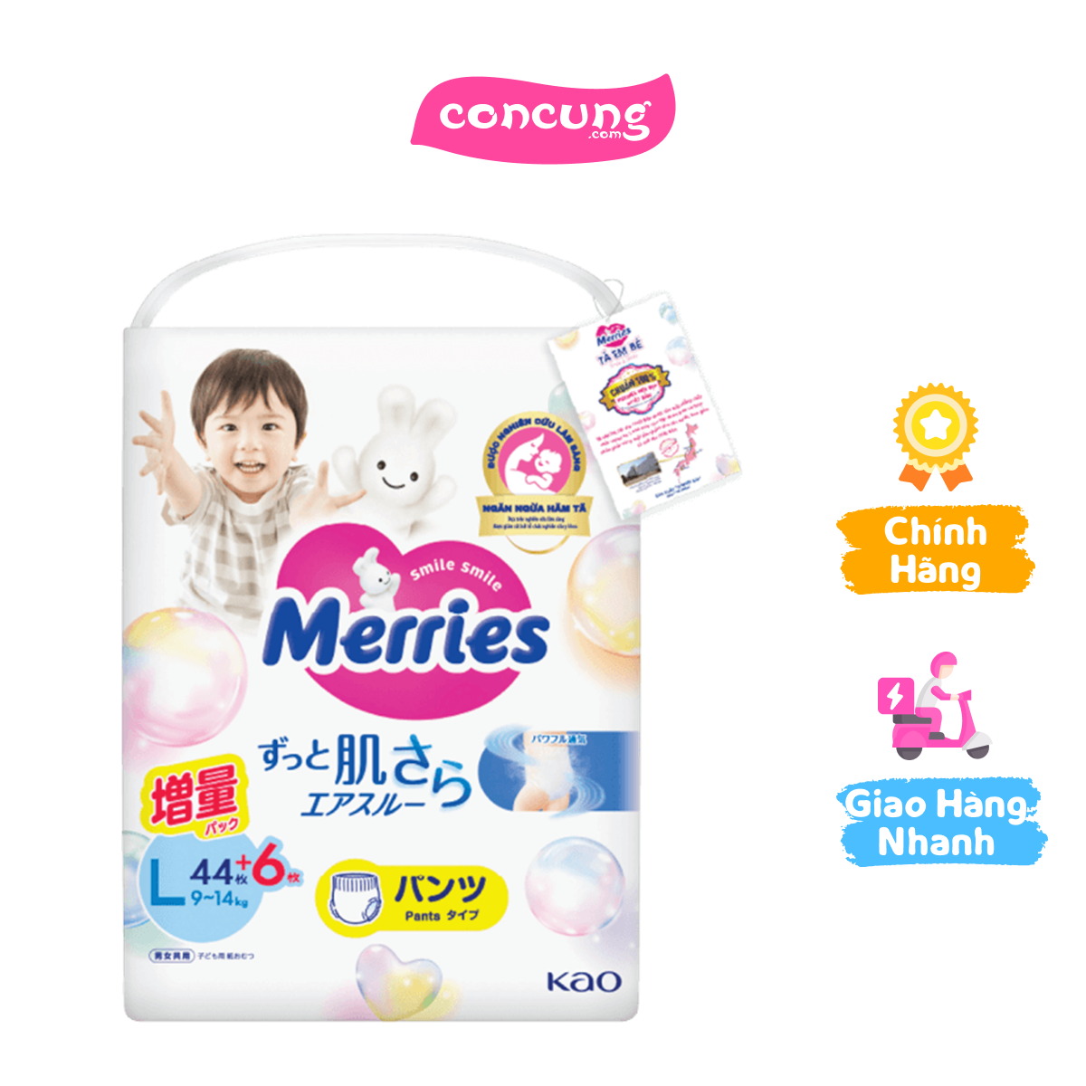 Tã quần Merries nội địa (L 9-14kg 44 + 6 miếng)