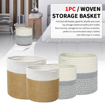Washable Woven Storage Basket Large Capacity With Handles For Flower Pot Home Decor Living Room