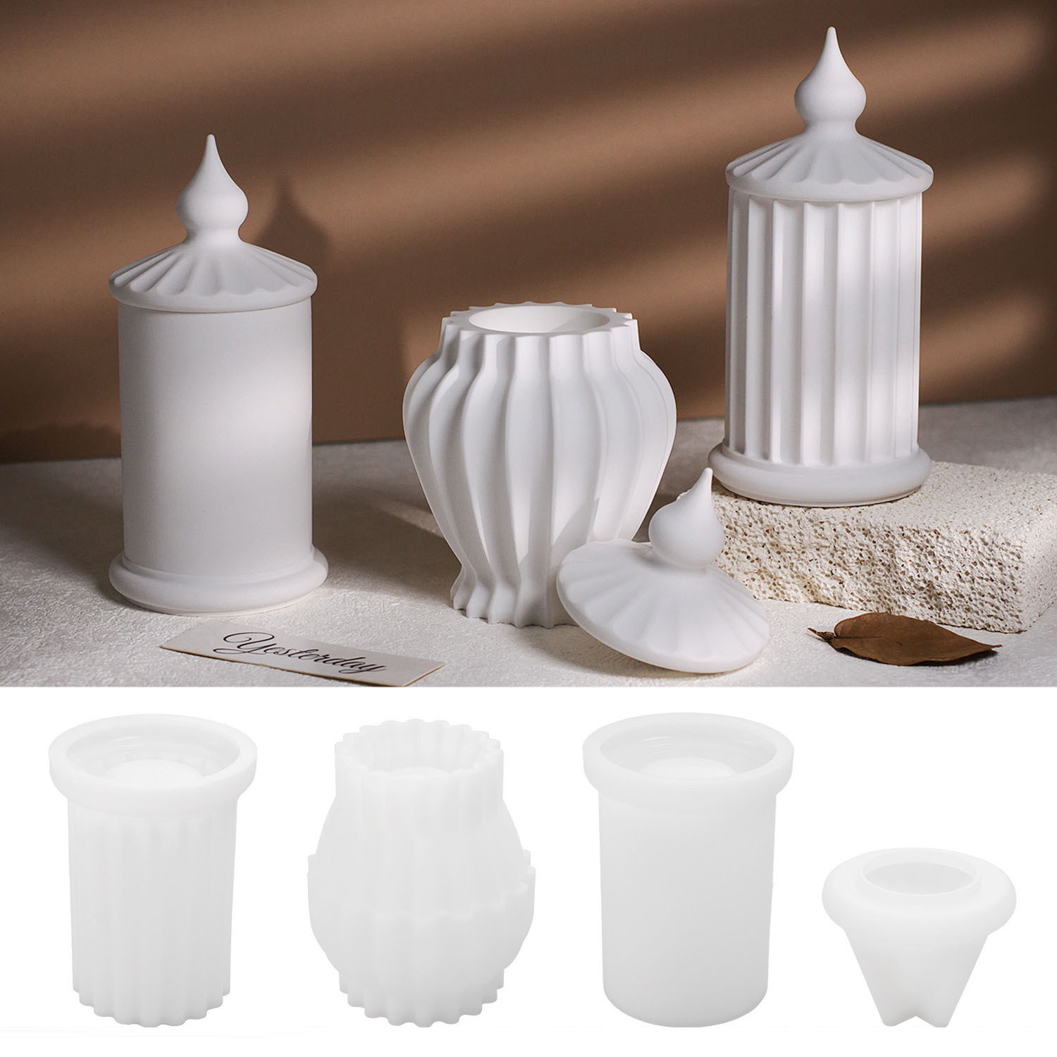 Silica Aromatherapy Candle Cup Mould Polished Finish White Gypsum Cement Cup Roman Column Candle Cup for Home Decor Aromatherapy Enthusiasts Craft Lovers Gift Idea