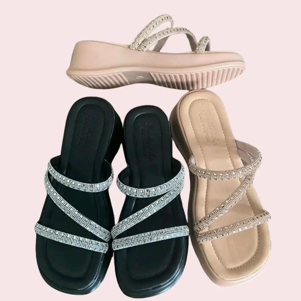 Dép nữ cao gót - đế cao 4F -( MS 20 ) - quai dây xoàn DéP Shoes GiàY Shoes GiàY Nhung Cao Su