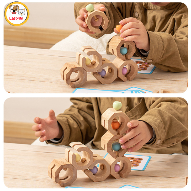 16pcs Kids Wooden Sensory Building Blocks Logical Thinking Stacking Building Bricks Fine Motor Training Toys ราคา 490 บาท*ส่งฟรี