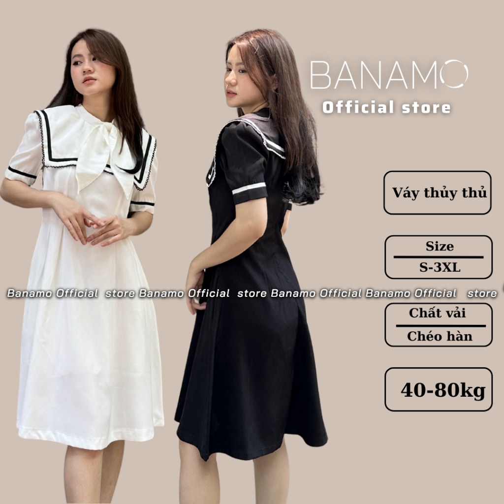 Đầm váy thiết kế Banamo Fashion 2 lớp phối viền ren cổ nơ thuỷ thủ 5926