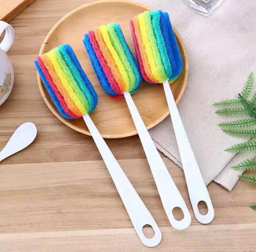 Dụng cụ cọ rửa ly, tách, bình, chai, lọ xốp 7 màu tiện dụng