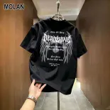 MOLAN Áo phông in họa tiết phong cách mỹ cổ điển dành cho nam và nữ, áo mùa hè thường ngày vừa rộng
