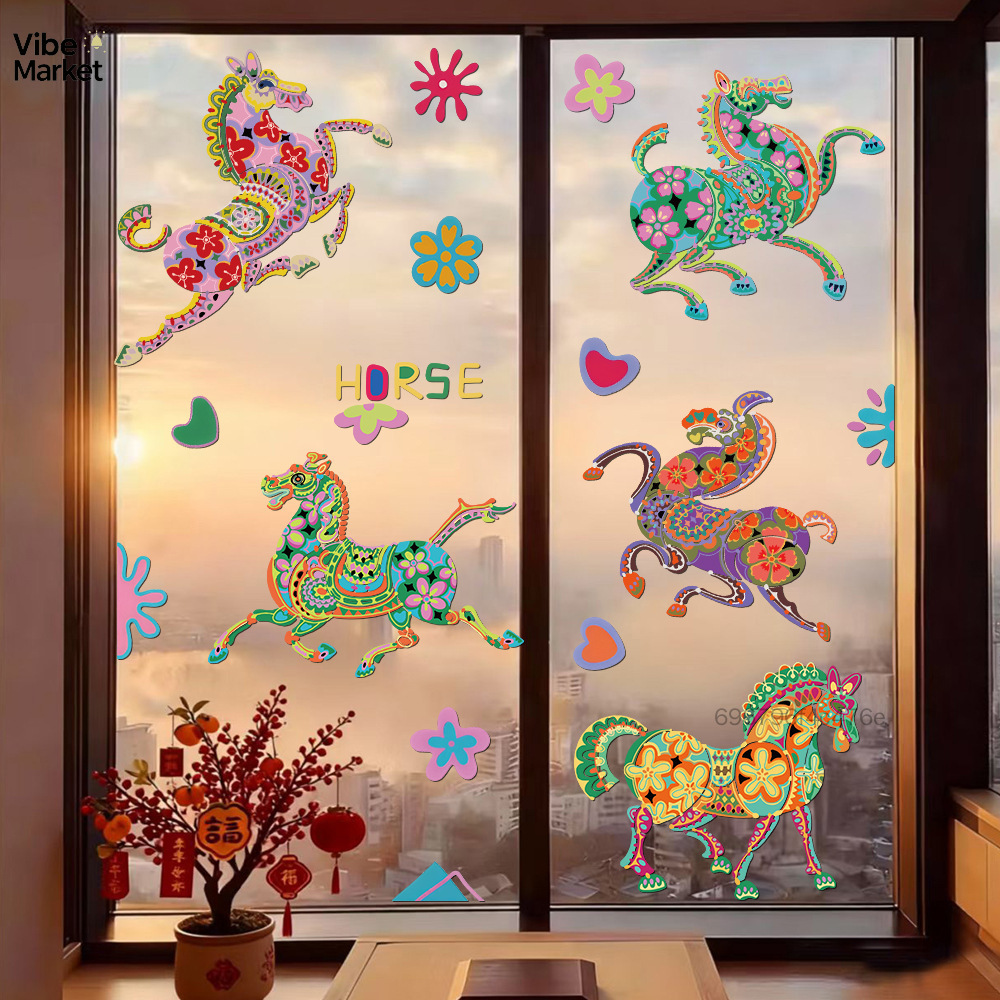 สติกเกอร์หน้าต่างปีม้า - การตกแต่งกระจกไฟฟ้าสถิตสำหรับสไตล์โดปามีนปีใหม่ - ยี่ห้อ Aleekit ราคา 624 บาท*ส่งฟรี