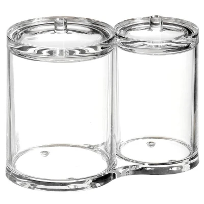 2 Section Acrylic Canister Cosmetic Organizer Makeup Brushes Holder Make up Storage