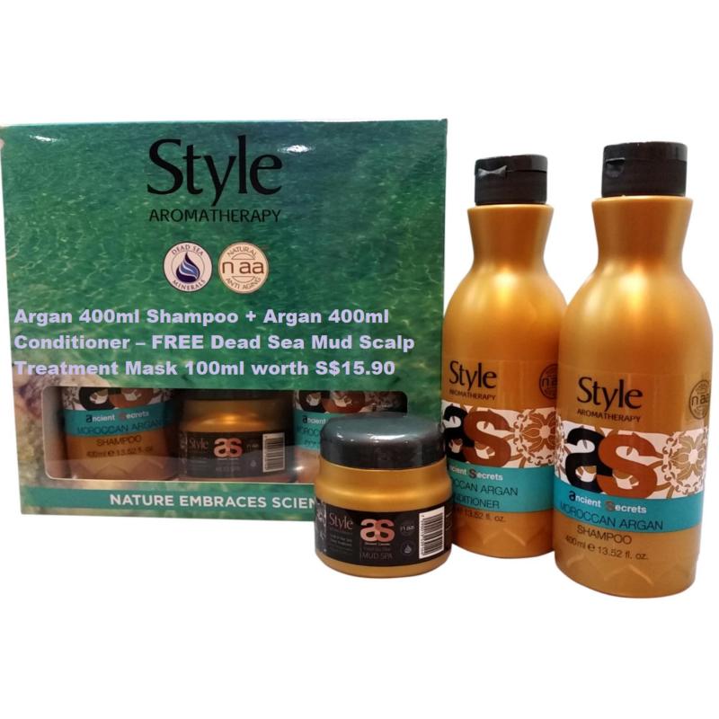Buy Argan 400ml Shampoo + Argan 400ml Conditioner – FREE Dead Sea Mud Scalp Treatment Mask 100ml worth S$15.90 Singapore