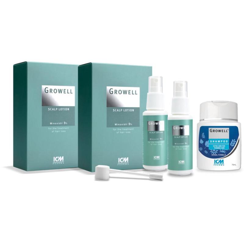 Buy Icm Pharma Growell 5% Scalp Lotion 60Ml Twin Pack + Growell Shampoo 75Ml Singapore