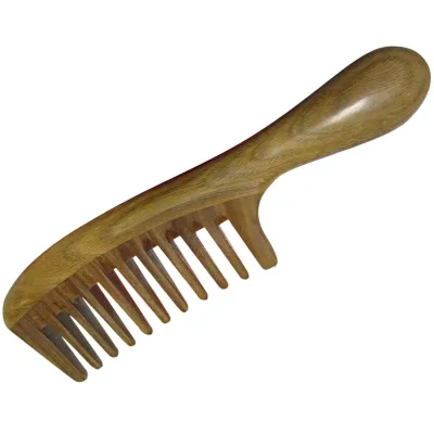 Sandalwood Wooden Hair Massage Comb Thick Round Handle Wide Tooth for Curly Hair