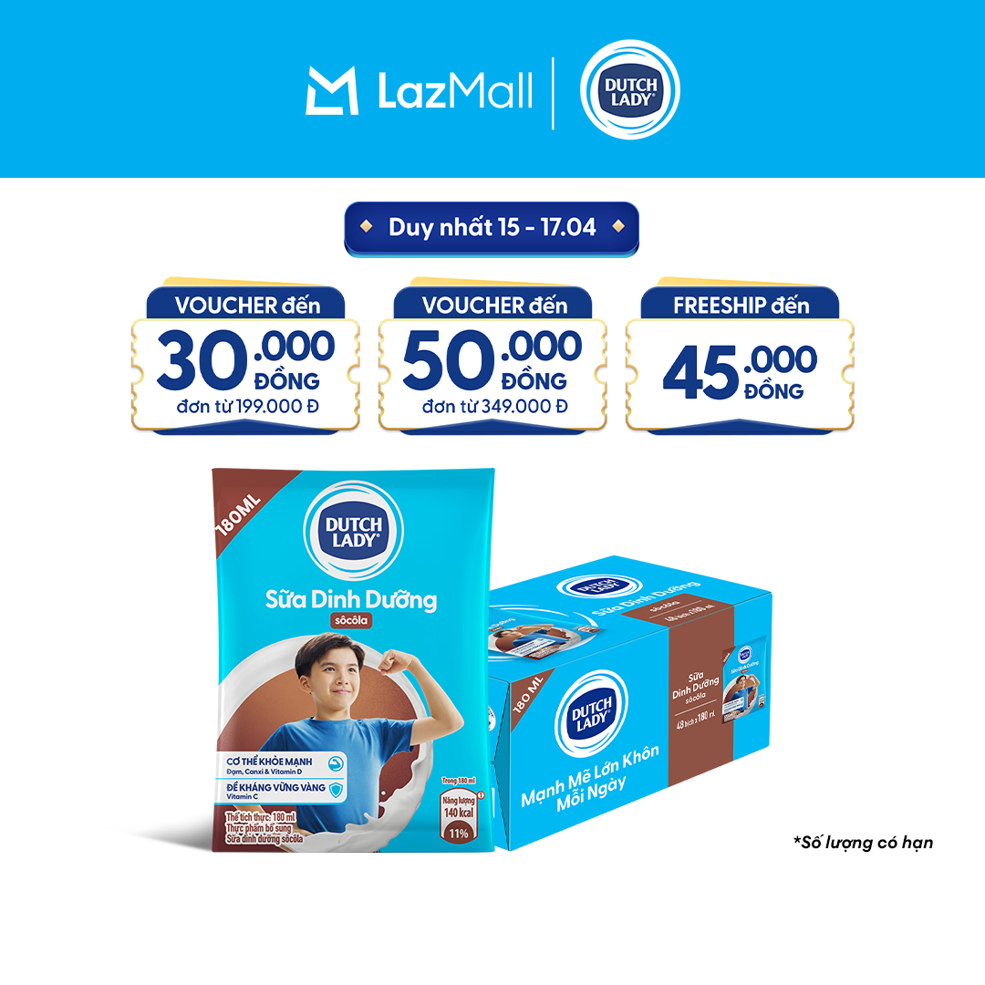 Thùng 48 Bịch Sữa Dinh Dưỡng Dutch Lady Cô Gái Hà Lan Hương Socola 180ml (48x180ml)